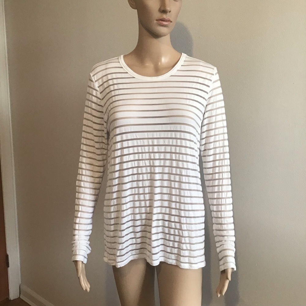 Aritzia Wilfred Free Marikka White Sheer Stripe Long Sleeve Top Size S